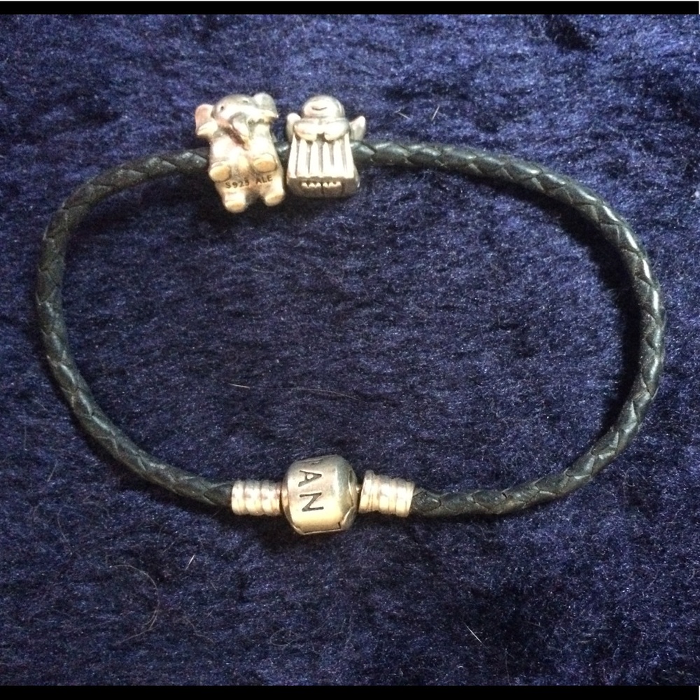 Pandora leather bracelet with 2 charms